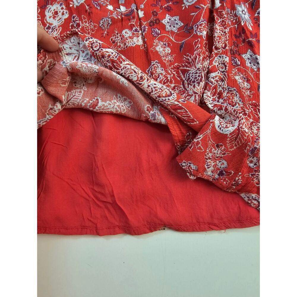 FREE PEOPLE Orange XS Floral Tunic Top Mini Dress oversized Cover Up lined EUC - Picture 4 of 8